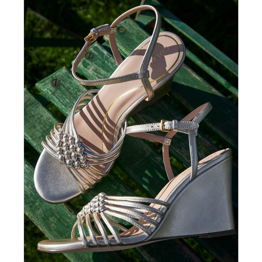 NWT Cole Haan Women's Jitney Knot Wedge Sandal, Soft Gold Leather-SZ 11